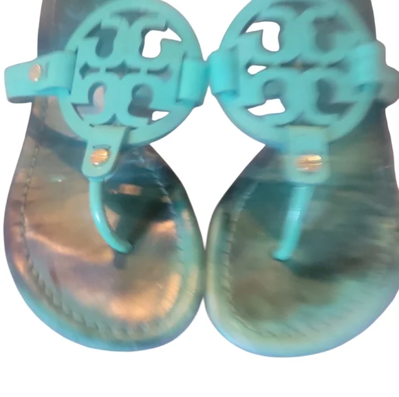 Tory Burch Women's Miller Teal Leather Thong Sandals Sz 7 - Picture 8 of 9